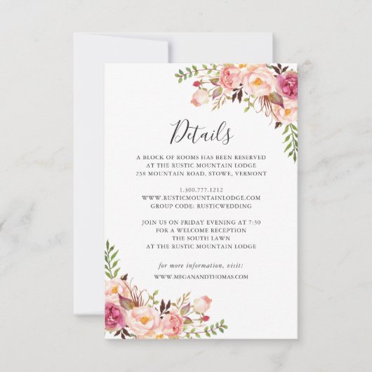 Rosa Blumenzettel Einladung (Vorderseite)