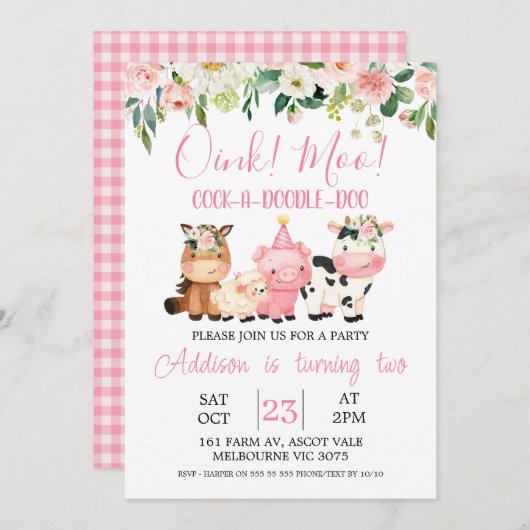 Rosa Blumenzüchter zum Geburtstag Einladung (Vorne/Hinten)