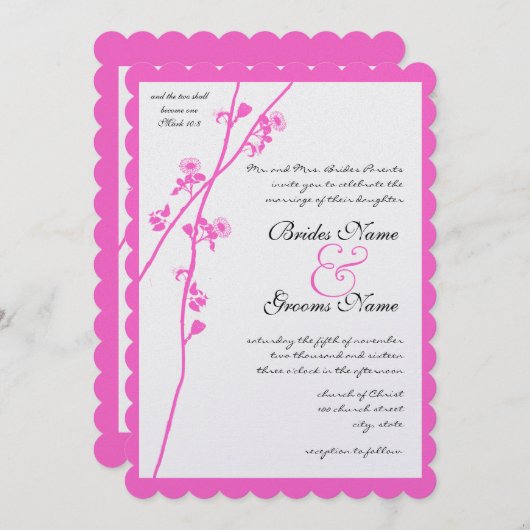 Rosa Blumenzweig Wilde Blume Hochzeit Einladung (Vorne/Hinten)