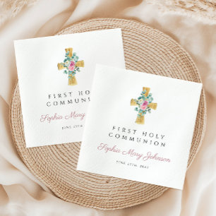 Rosa Blumenzwiebeln kreuzen Erste Kommune Serviette