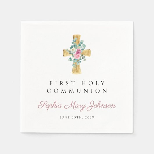 Rosa Blumenzwiebeln kreuzen Erste Kommune Serviette (Vorderseite)