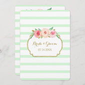 Rosa Blumenzwiebelstreifen Gold Hochzeitsempfang Einladung (Vorne/Hinten)