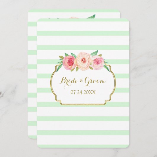 Rosa Blumenzwiebelstreifen Gold Hochzeitsempfang Einladung (Vorne/Hinten)