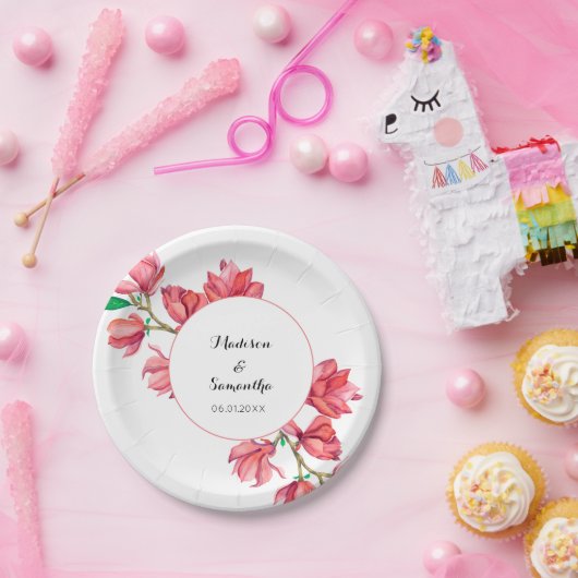 Rosa Blumenzwiese Weißes Magnolia Pappteller (Party)