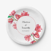 Rosa Blumenzwiese Weißes Magnolia Pappteller (Vorderseite)