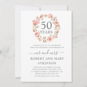 Rosa Blumige 50. Hochzeitstag Einladung