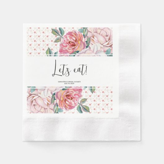 Rosa Blumige Brautparty Papier Gestaltet Serviette (Vorderseite)
