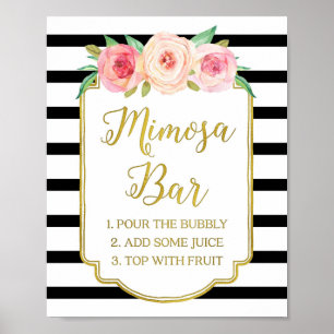 Rosa Blumige Mimosa-Bar-Schilder mit goldenen schw Poster