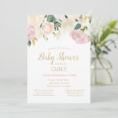 Rosa Blush and Gold Baby Shower Invasion, Baby I Einladung (Stehend Vorderseite)