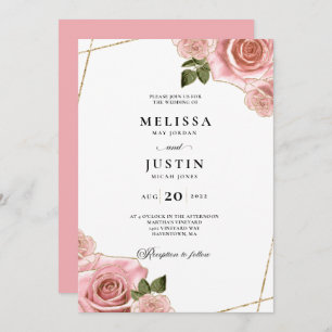Rosa Blush and Gold Rose Glitzer Wedding Einladung