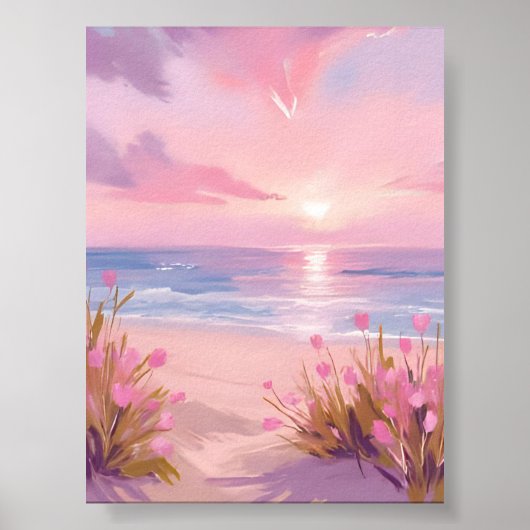 Rosa Blush Beach Sunset Pastellfarben Poster (Vorne)
