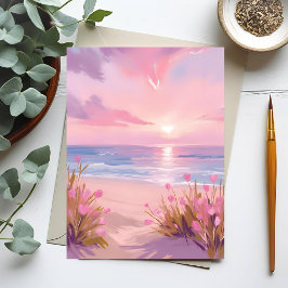 Rosa Blush Beach Sunset Pastellfarben Postkarte