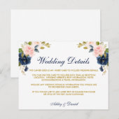 Rosa Blush Bloral Blue Gold Hochzeitskarte Postkarte (Vorne/Hinten)