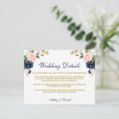 Rosa Blush Bloral Blue Gold Hochzeitskarte Postkarte (Stehend Vorderseite)