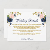 Rosa Blush Bloral Blue Gold Hochzeitskarte Postkarte (Vorne/Hinten)