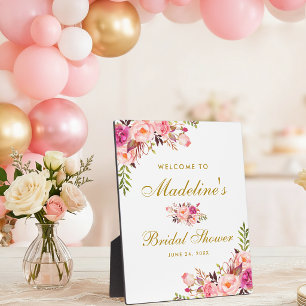 Rosa Blush Bloral Gold Brautparty Willkommen Fotoplatte
