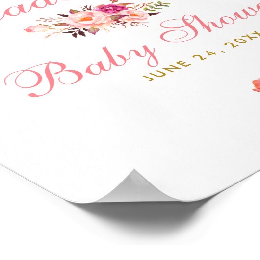 Rosa Blush Bloral und Gold Baby Dusche Willkommen Poster (Ecke)