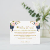 Rosa Blush Blue Floral Gold Hochzeitskarte Postkarte (Stehend Vorderseite)