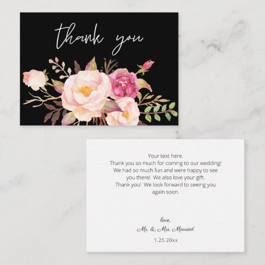 Rosa Blush Blues Blues - Schwarz-weißer kleiner Da Mitteilungskarte (Vorne/Hinten)