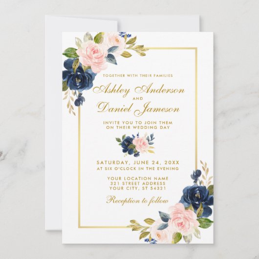 Rosa Blush Blues Elegantes Hochzeitsalbum Einladung (Vorderseite)