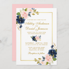 Rosa Blush Blues Elegantes Hochzeitsalbum Einladung