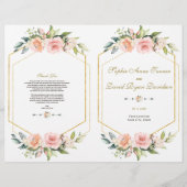 Rosa Blush Blume Gold Frame Hochzeitsprogramm (Vorne)