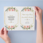 Rosa Blush Blume Gold Frame Hochzeitsprogramm (Hand)