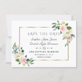 Rosa Blush Blume Gold Frame Navy Blue Wedding Save The Date