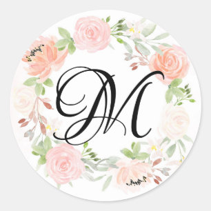 Rosa Blush Blumenkraut Monogramm-Umschlag Aufklebe Runder Aufkleber