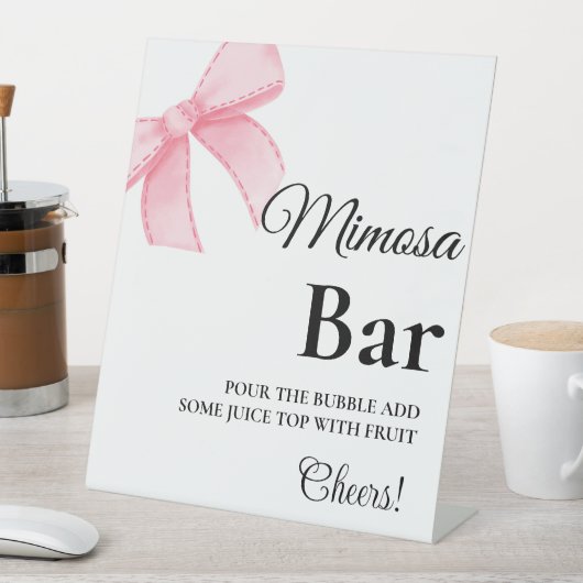 Rosa Blush Bow Brautparty mimosa Bar Sockelschild (In Situ)