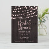 Rosa Blush Brown Rustic Wood Lights Brautparty Einladung (Stehend Vorderseite)