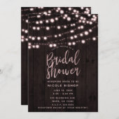 Rosa Blush Brown Rustic Wood Lights Brautparty Einladung (Vorne/Hinten)