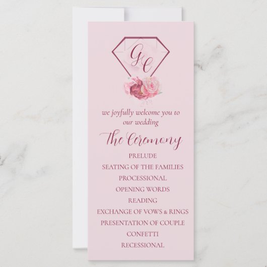 Rosa Blush & Crimson Red Wedding Programm (Vorderseite)