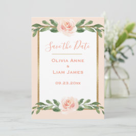 Rosa Blush Floral Elegantes Script Gold Hochzeit Save The Date
