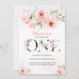 Rosa Blush Floral Erster Geburtstag Grill Einladung