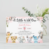 Rosa Blush Floral Girls Safari Animals Baby Dusche Einladung (Stehend Vorderseite)