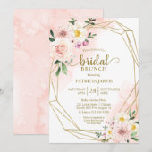 Rosa Blush Floral Gold Geometrie Bridal Brunch Einladung (Vorne/Hinten)