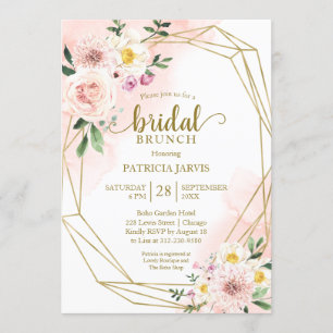 Rosa Blush Floral Gold Geometrie Bridal Brunch Einladung