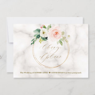 Rosa Blush Floral Gold Hochzeit Änderung der Pläne Save The Date