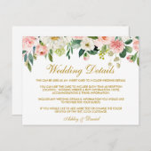 Rosa Blush Floral Gold Hochzeitsdetails Beipackkar Postkarte (Vorne/Hinten)