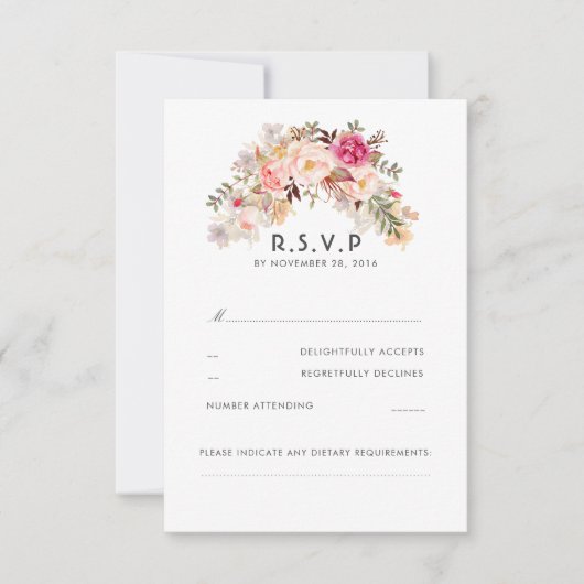 Rosa Blush Floral Wedding RSVP Karte (Vorderseite)