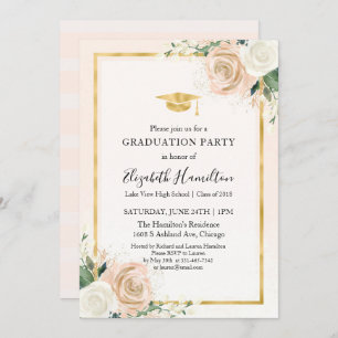 Rosa Blush & Foil Gold Floral Graduation Party Einladung