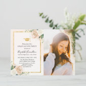 Rosa Blush & Foil Gold Party Foto Einladung (Stehend Vorderseite)