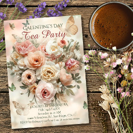 Rosa Blush Garden Galentine-Teeparty-Blumen Einladung