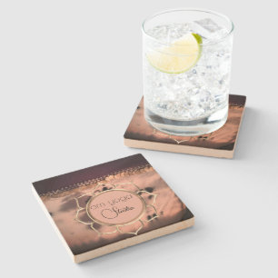 Rosa Blush Gefärbte Krawatte OM Lotus Business-Log Steinuntersetzer