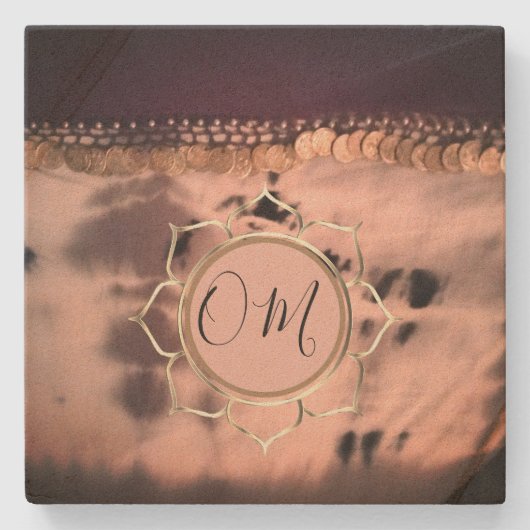 Rosa Blush Gefärbte Krawatte OM Lotus Steinuntersetzer (Vorderseite)