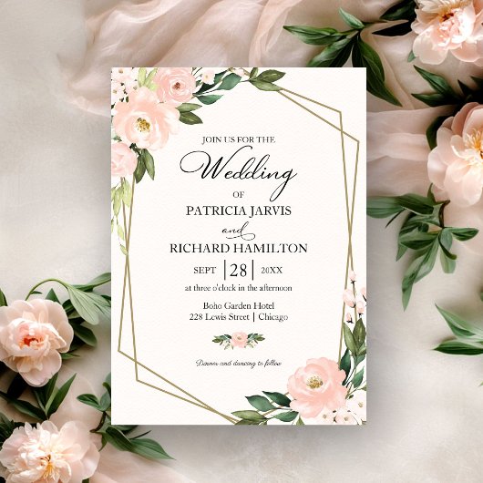 rosa Blush Geometric Wedding Einladung