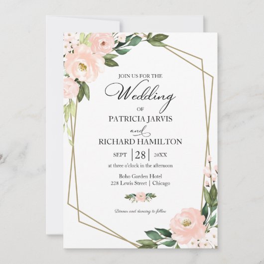 rosa Blush Geometric Wedding Einladung (Vorderseite)