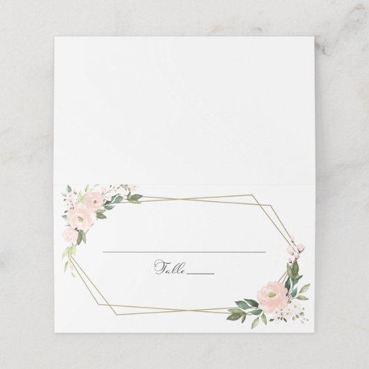 rosa Blush Geometric Wedding Platzkarte (Außenseite Aufgefaltet)
