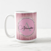 Rosa Blush Girly Glittery Monogram Kaffeetasse (Links)